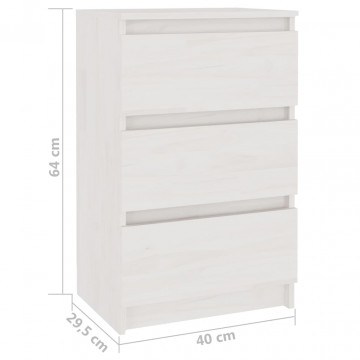 Noptiere, 2 buc, alb, 40x29,5x64 cm, lemn masiv de pin - Img 6