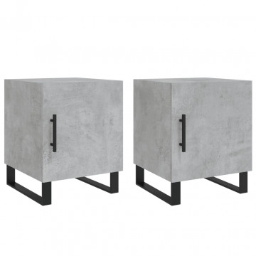 Noptiere, 2 buc., gri beton, 40x40x50 cm, lemn compozit - Img 2