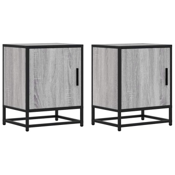 Noptiere 2 buc Gri Sonoma 40x31x50 cm lemn prelucrat și metal - Img 2