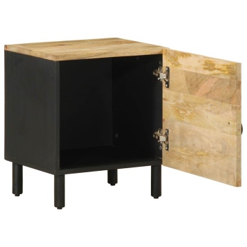 Noptiere, 2 buc., negru, 40x33,5x46 cm, lemn masiv mango brut - Img 3