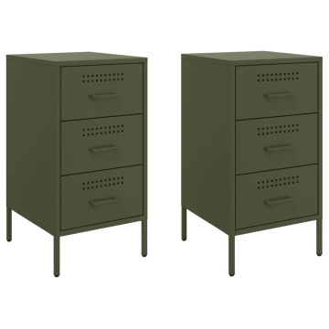 Noptiere 2 buc. verde măslină 36x39x68cm oțel laminat la rece - Img 2