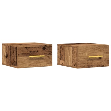 Noptiere 2 buc Wall-Mounted Lemn Vechi 35x35x20 cm - Img 2