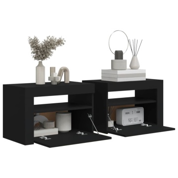 Noptiere cu LED-uri, 2 buc., negru, 60x35x40 cm - Img 6