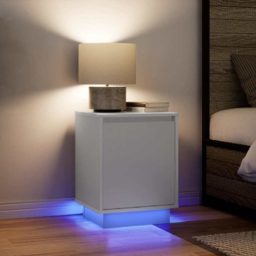 Noptiere cu lumini LED 2 buc Alb 38x34x50 cm - Img 1