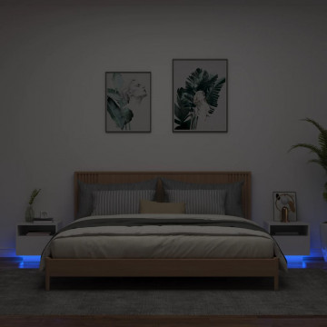 Noptiere cu lumini LED, 2 buc., alb, 40x39x37 cm - Img 1