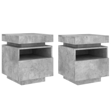 Noptiere cu lumini LED, 2 buc., gri beton, 40x39x48,5 cm - Img 2