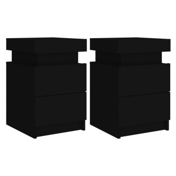 Noptiere cu lumini LED, 2 buc., negru, 35x39x55 cm - Img 2