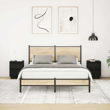 Noptiere cu lumini LED 2 buc Negru 38x34x50 cm - Img 8