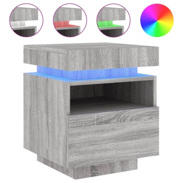 Noptiere cu lumini LED, 2 buc., sonoma gri, 40x39x48,5 cm - Img 8