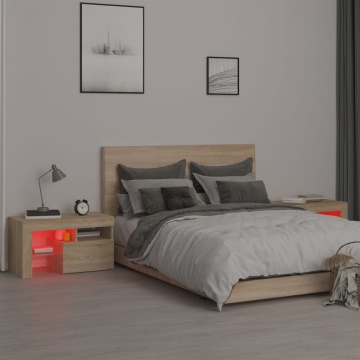 Noptiere cu lumini LED, 2 buc., stejar sonoma, 70x36,5x40 cm - Img 5