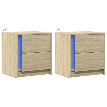 Noptiere cu lumini LED, 2 buc., stejar sonoma, lemn prelucrat - Img 3