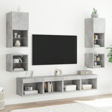 Noptiere cu lumini LED montate pe perete, 2 buc., gri beton - Img 8