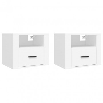 Noptiere de perete, 2 buc., alb, 50x36x40 cm - Img 2