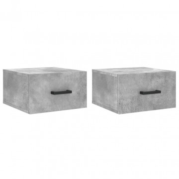Noptiere montate pe perete 2 buc. gri beton 35x35x20 cm - Img 2