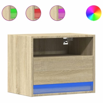 Noptiere montate pe perete cu lumini LED, 2 buc., stejar sonoma - Img 2