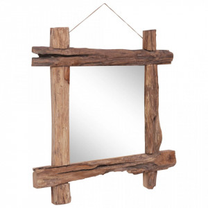Oglindă cu ramă bușteni, natural, 70x70 cm, lemn masiv reciclat - Img 5