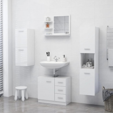 Oglindă de baie, alb extralucios, 60 x 10,5 x 45 cm, PAL - Img 4