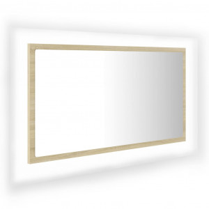 Oglindă de baie cu LED, stejar sonoma, 80x8,5x37 cm, PAL - Img 2
