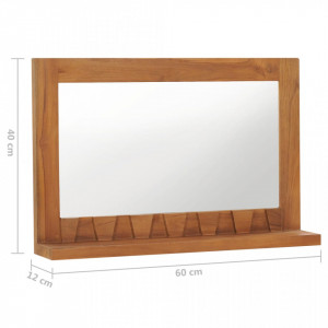 Oglindă de perete cu raft, 60x12x40 cm, lemn masiv de tec - Img 5