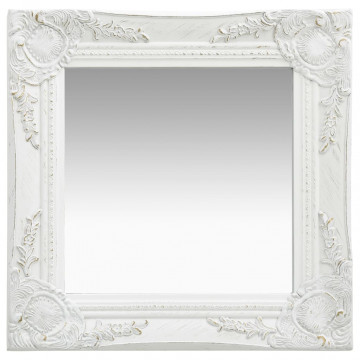 Oglindă de perete în stil baroc, alb, 40 x 40 cm - Img 1