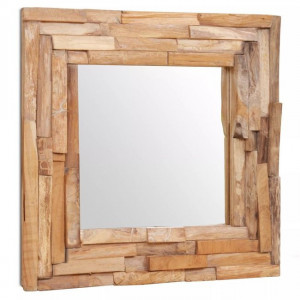 Oglindă decorativă din lemn de tec, 60 x 60 cm, pătrat - Img 1