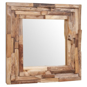 Oglindă decorativă din lemn de tec, 60 x 60 cm, pătrat - Img 5
