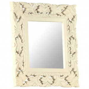 Oglindă sculptată manual, alb, 50x50 cm, lemn masiv mango - Img 7