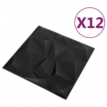 Panouri de perete 3D 12 buc. negru 50x50 cm model diamant 3 m² - Img 2