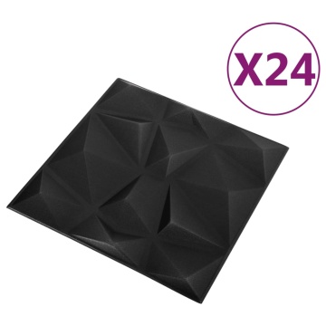 Panouri de perete 3D 24 buc. negru 50x50 cm model diamant 6 m² - Img 3