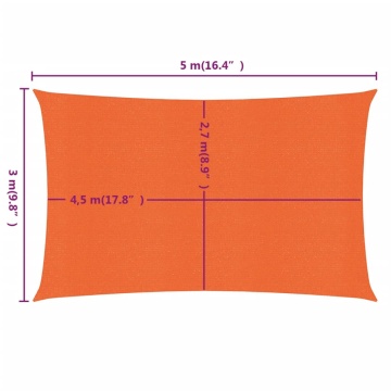 Pânză parasolar, portocaliu dreptunghiular 3x5 m HDPE 160 g/m² - Img 5