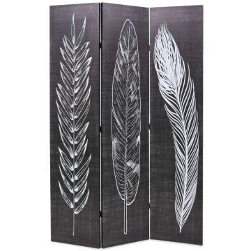 Paravan cameră pliabil, negru&alb, 120 x 170 cm, imprimeu pene - Img 1
