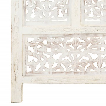 Paravan cameră sculptat manual, 4 panouri, alb 160x165 cm mango - Img 7