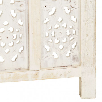 Paravan cameră sculptat manual, 4 panouri, alb 160x165 cm mango - Img 7