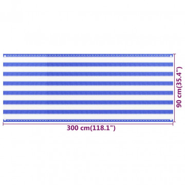 Paravan de balcon, albastru și alb, 90x300 cm, HDPE - Img 5