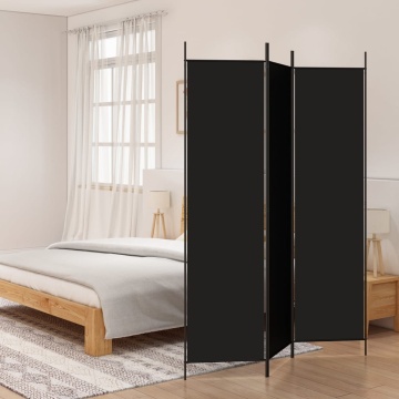 Paravan de cameră cu 3 panouri, negru, 150x200 cm, textil - Img 1