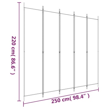 Paravan de cameră cu 5 panouri, alb, 250x220 cm, textil - Img 7