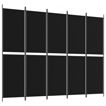 Paravan de cameră cu 5 panouri, negru, 250x200 cm, textil - Img 2