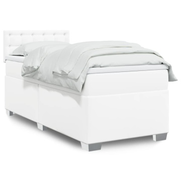 Pat box spring cu saltea, alb, 90x200 cm, piele ecologică - Img 1