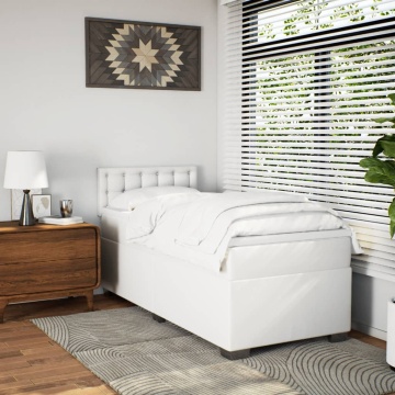 Pat box spring cu saltea, alb, 90x200 cm, piele ecologică - Img 3