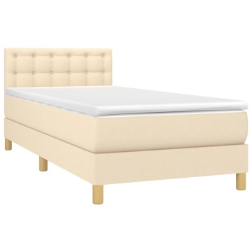 Pat box spring cu saltea, crem, 100x200 cm, textil - Img 3