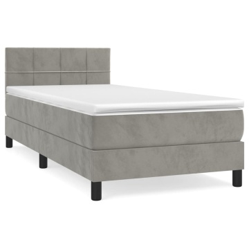 Pat box spring cu saltea, gri deschis, 100x200 cm, catifea - Img 2