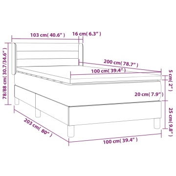 Pat box spring cu saltea, gri deschis, 100x200 cm, textil - Img 6