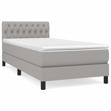 Pat box spring cu saltea, gri deschis, 100x200 cm, textil - Img 2