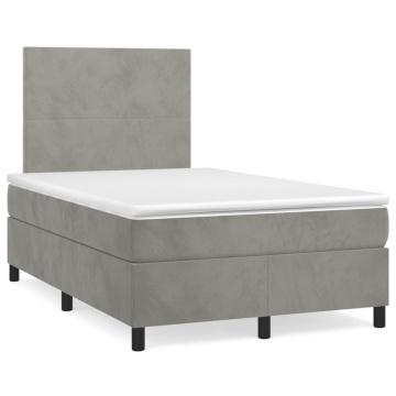 Pat box spring cu saltea, gri deschis, 120x200 cm, catifea - Img 2