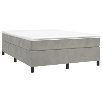 Pat box spring cu saltea, gri deschis, 140x190 cm, catifea - Img 3