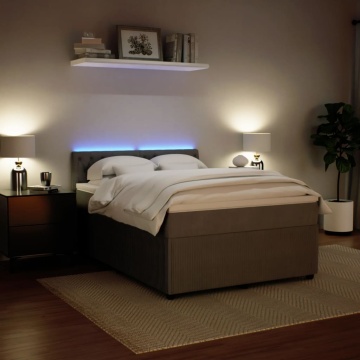 Pat box spring cu saltea, gri deschis, 140x190 cm, catifea - Img 4