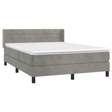 Pat box spring cu saltea, gri deschis, 140x200 cm, catifea - Img 3