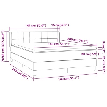 Pat box spring cu saltea, gri deschis, 140x200 cm, catifea - Img 6