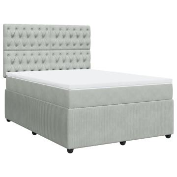 Pat box spring cu saltea, gri deschis, 140x200 cm, catifea - Img 3