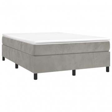 Pat box spring cu saltea, gri deschis, 140x200 cm, catifea - Img 3